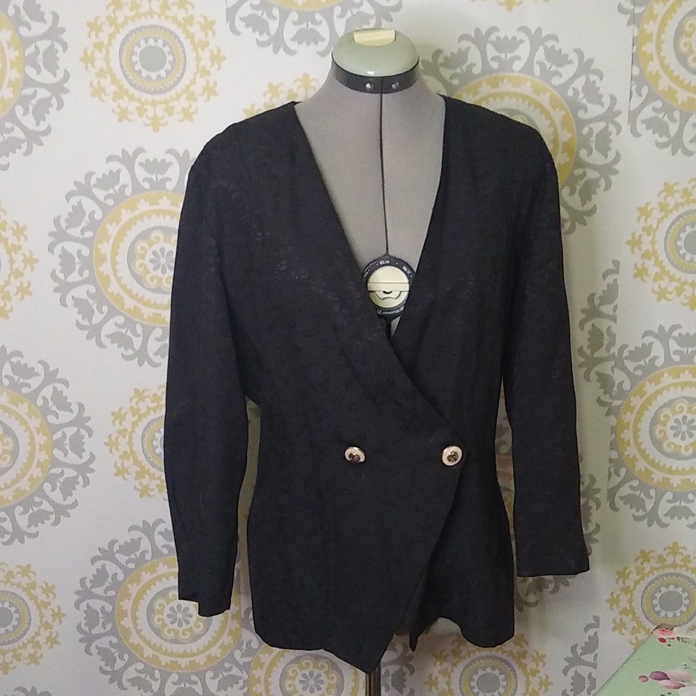Vintage S.L. Fashion baroque black long sleeve light blazer jacket 80s medium